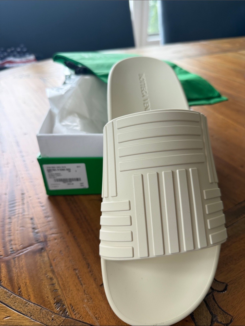 BOTTEGA VENETA Slider Sandal RUBBER CARPET SEA SALT MENS 46 NWBOX, never worn.